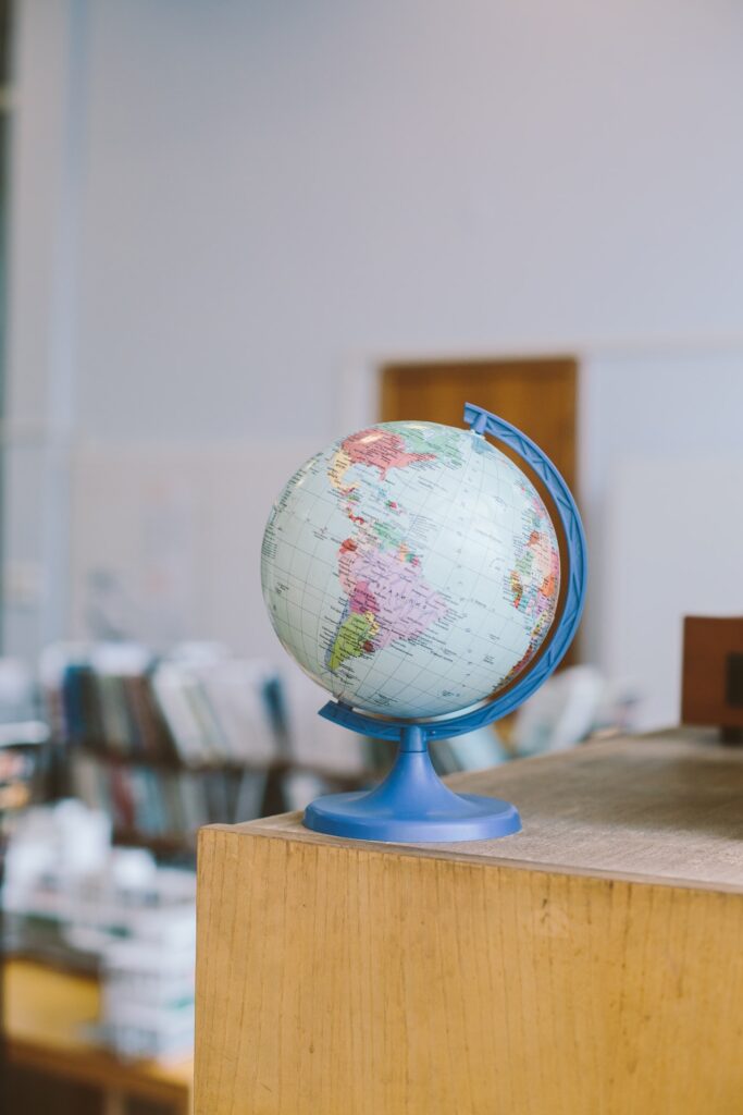 Globe on a desk.